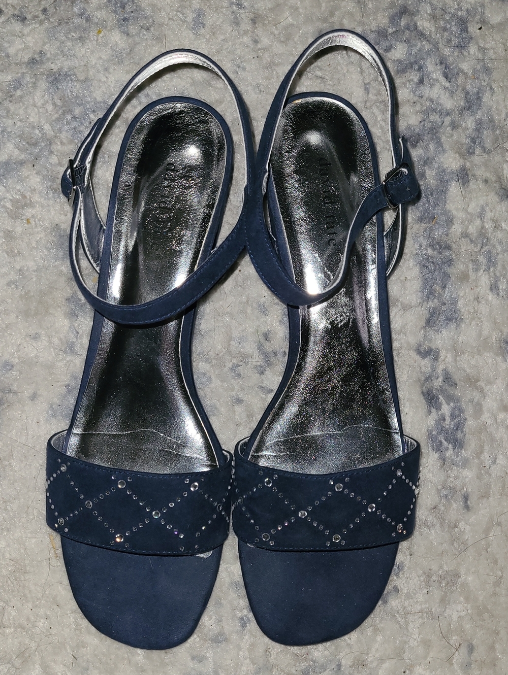 David Tate Navy Blue Slingback Sandals with Crystal Detail